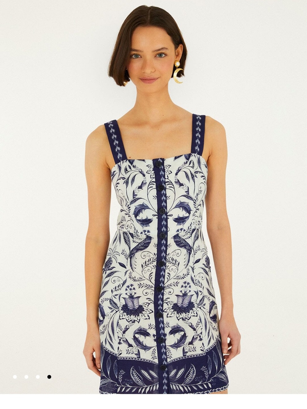 FARM Rio Navy and White Floral-Print Square Neck Mini Dress